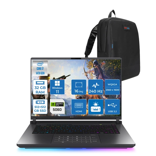 Asus Rog Strix G16 G615JMR-S5049 Intel® Core™ I7 14650HX 32GB 512GB SSD+512GB 8GB/RTX5060 Gddr7 115W 16 Inç 2,5k (2560 x 1600, Wqxga) 240Hz 3ms  WINDOWS11HOME Gaming Laptop WS5049H10+ZETTAÇANTA ürün görseli 1