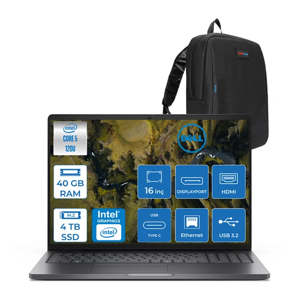 Dell Pro 16 Xcto Ultra Core 5 120U 40GB Ddr5 4tb SSD Intel Graphics 16" Fhd+ 300NIT Windows 11 Pro Taşınabilir Bilgisayar XCTOPRO16UI5H16 + Zettaçanta ürün görseli 1
