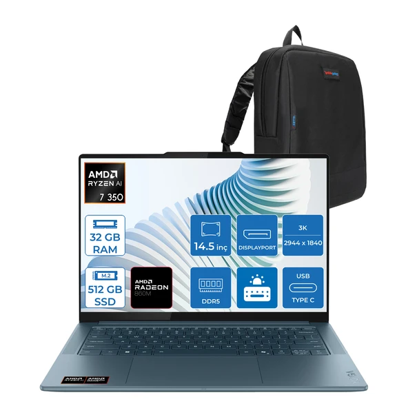 Lenovo Yoga Pro 7 14AKP10  Amd Ryzen Aı 7 350 32GB Ram 512GB SSD 14.5" 3k (2944X1840) OLED 1000NITS Freedos Taşınabilir Bilgisayar YG83KG000GTRF02+ZETTAÇANTA ürün görseli 1