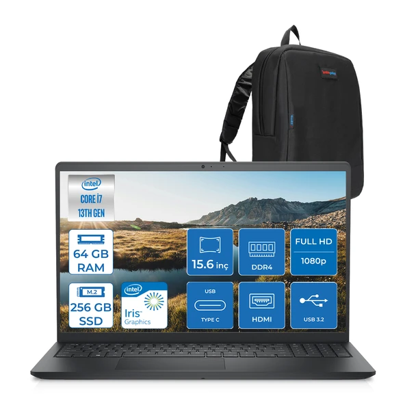 Dell Inspiron 15 3530 Intel Core I7-1355U 64GB 256GB SSD 15.6 Inç Full Hd  Freedos Laptop ZI35301103F21+ZETTAÇANTA ürün görseli 1