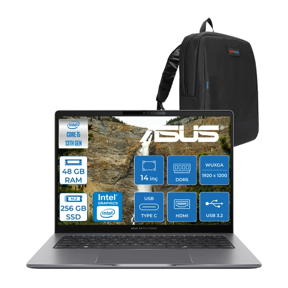 Asus Expertbook P3 P3405CVA Intel Core I5-13420H 48GB Ddr5 256GB SSD Freedos 14" 300NITS Wuxga Intel UHD Taşınabilir Bilgisayar ZP3405CVAF016+ZETTAÇANTA ürün görseli 1