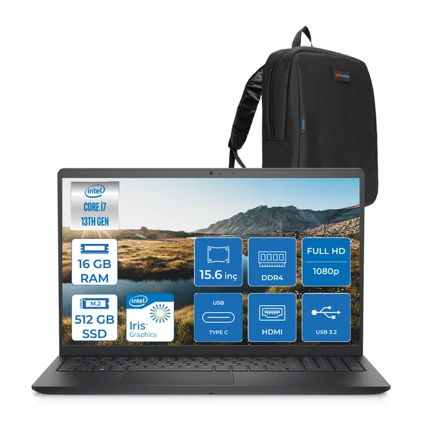 Dell Inspiron 15 3530 Intel Core I7-1355U 16GB 512GB SSD 15.6 Inç Full Hd  Freedos Laptop ZI35301103F02+ZETTAÇANTA ürün görseli 1