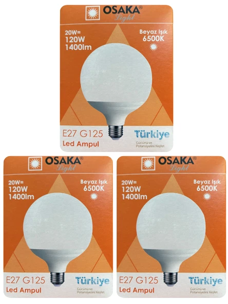 (3 Adet) 20W (120W) 6500K (Beyaz Işık) E27 Duylu (Kalın Duy) Glop Led Ampul ürün görseli 1