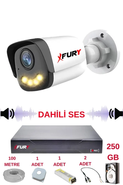 FURY 1 li Sesli Gece Renkli Görüş Güvenlik Kamerası Su Geçirmez Güvenlik Kamerası Seti 5590s 250GB ürün görseli 1