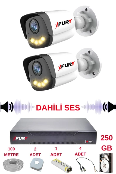 FURY 2 li Sesli Gece Renkli Görüş Güvenlik Kamerası Su Geçirmez Güvenlik Kamerası Seti 5590s 250GB ürün görseli 1
