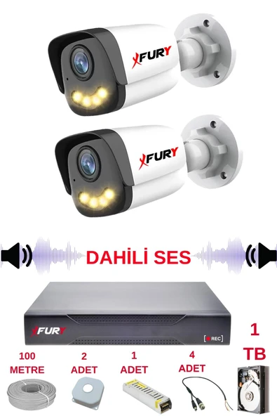 FURY 2 li Sesli Gece Renkli Görüş Güvenlik Kamerası Su Geçirmez Güvenlik Kamerası Seti 5590s 1TB ürün görseli 1