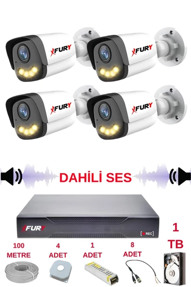 FURY 4 LÜ Sesli Gece Renkli Görüş Güvenlik Kamerası Su Geçirmez Güvenlik Kamerası Seti 5590s 1TB ürün görseli 1