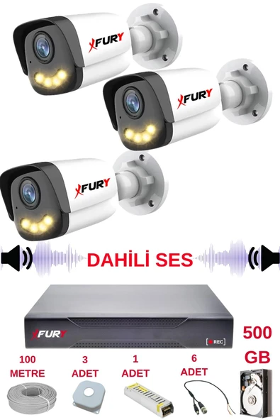 FURY 3 LÜ Sesli Gece Renkli Görüş Güvenlik Kamerası Su Geçirmez Güvenlik Kamerası Seti 5590s 500GB ürün görseli 1