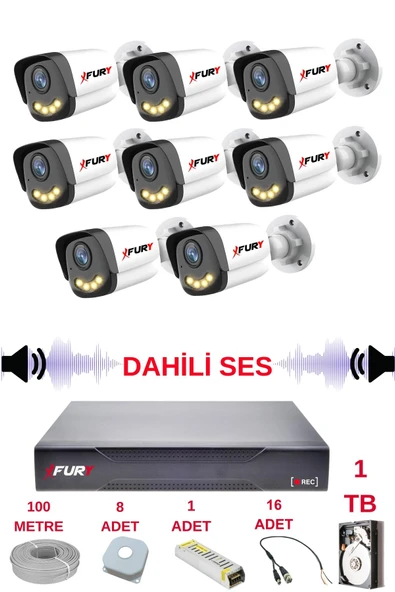 FURY 8 li Sesli Gece Renkli Görüş Güvenlik Kamerası Su Geçirmez Güvenlik Kamerası Seti 5590s 1TB ürün görseli 1