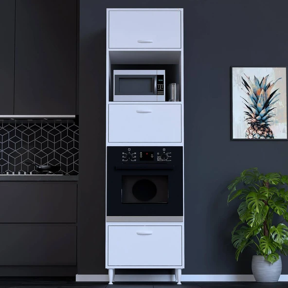 Modilayn AYAZ (60x217x56 cm) Boyutunda Ankastre 3 Kapaklı Mini/Midi Mikrodalga Fırın Dolabı ürün görseli 1
