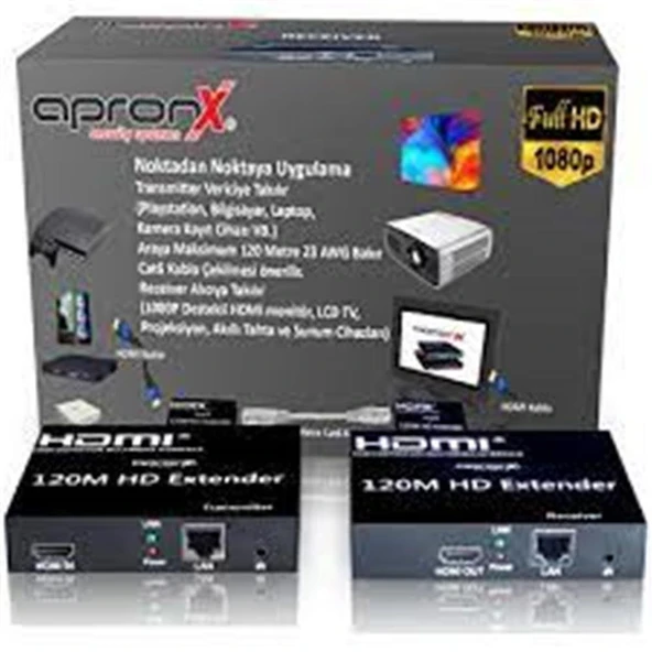 Apronx APX-USB120M-B Cat5e-Cat6 120 metre FullHd 1080P HDMI Extender ürün görseli 1