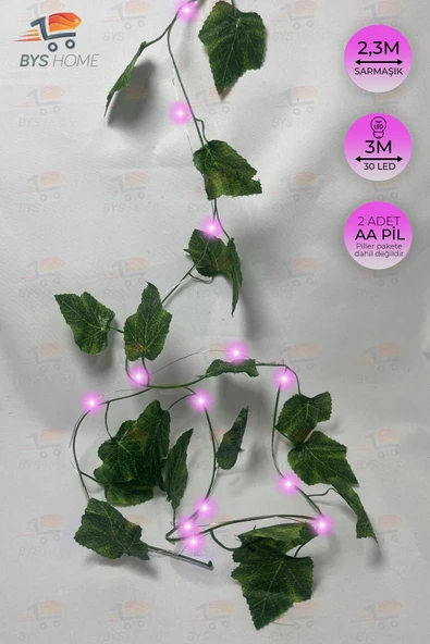 Dekoratif Yeşil Yapraklı 230 Cm Yapay Sarmaşık Ve 300 Cm Peri Led Pembe Renk ürün görseli 1
