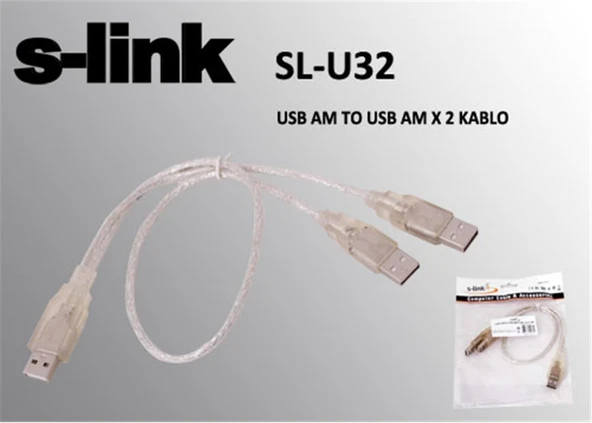 S-link SL-U32 Usb 2.0 Usb Erkek To 2x Usb Erkek 0.60cm Kablo ürün görseli 1