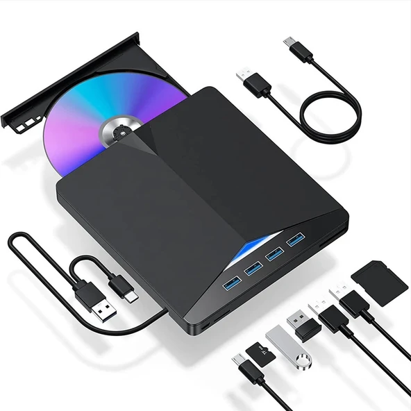 Monozone Harici CD DVD Rom Yazıcı Okuyucu Type-C USB 3.0 HUB Çoğaltıcı TF SD Kart Okuyucu PC Laptop ürün görseli 1