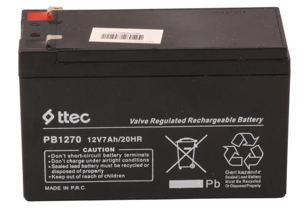 Ttec 12V 7AH-20HR Base Bakımsız Kuru Akü Alarm-Siren için Ups Uygun Değil 1,75 Kg ürün görseli 1