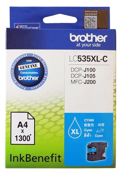 Brother LC535XLC Cyan Mavi 1.300 Sayfa Kartuş DCP-J105 MFC-J200 ürün görseli 1