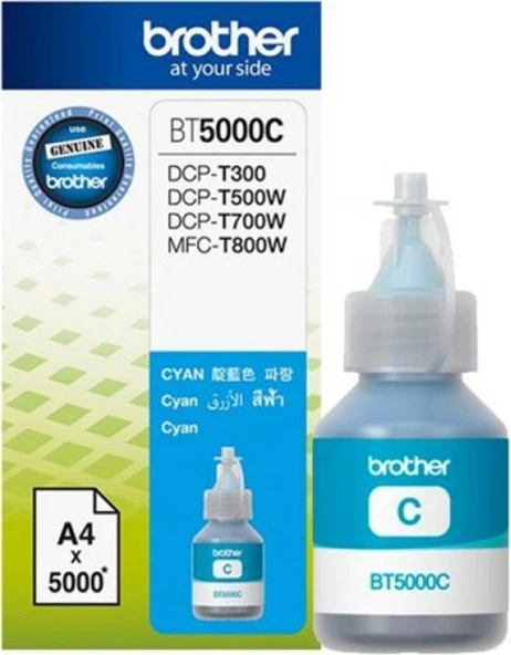 Brother BT5000C Cyan Mavi 5.000 Sayfa Şişe Mürekkep DCP-T300-310-500-510-700-710 MFC-T800-810 ürün görseli 1