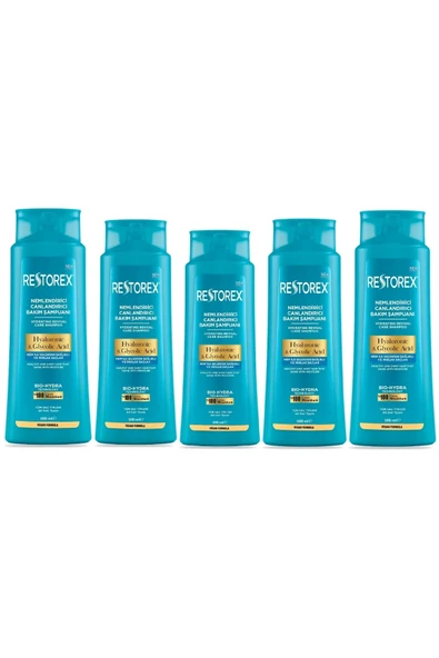 Restorex Hydra Nemlendirici Canlandırıcı Bakım Şampuanı 5x500 Ml - Hyaluronik Asit, Glikoik Asit ürün görseli 1