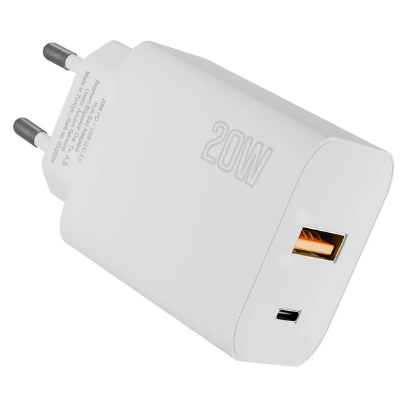 Hytech HY-XE46 Type USB-C 20W PD +USB QC 3.0 Hızlı Ev Şarj Adaptörü ürün görseli 1