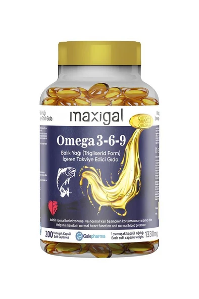 Maxigal Omega 3,6,9 Balık Yağı ( Form) 200 Kapsül İçeren Takviye Edici Gıda ürün görseli 1