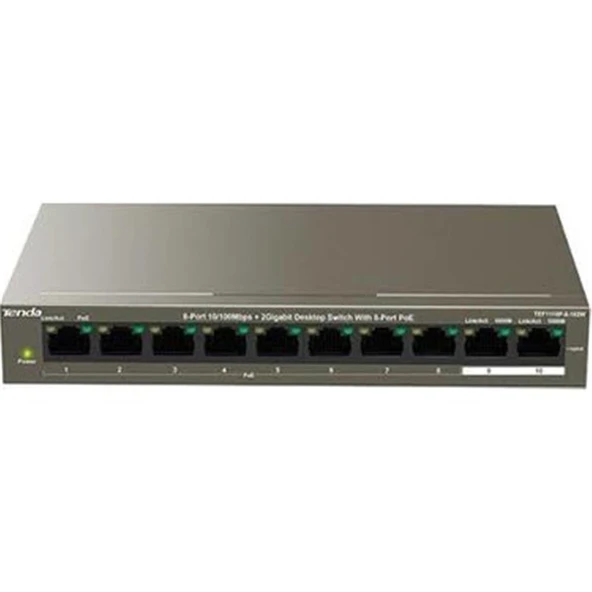 Tenda TEF1110P-8-63W 10 Port 8 Port Poe+ 10-100 + 2 Port 10-100 Switch ürün görseli 1