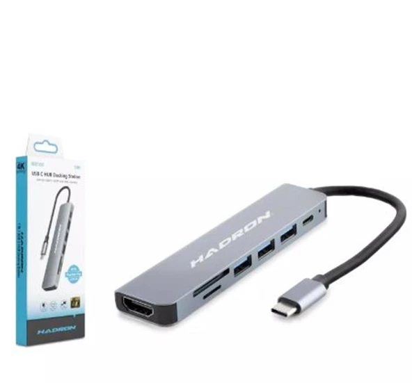 Hadron Hdx7835 Type-C Hdtv Combo Hdmi 4K 30Hz 3-Usb3.0 + Sd + Tf 7In1 Gri ürün görseli 1