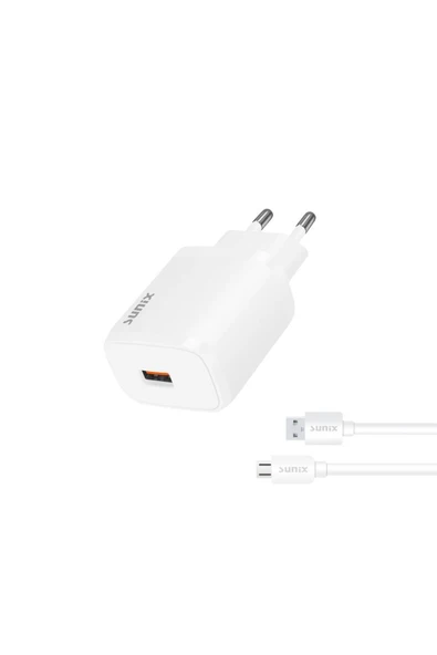 SUNİX Qualcomm 3.0 Usb-a Girişli Hızlı Micro Şarj Aleti Seti Beyaz S-30 ürün görseli 1