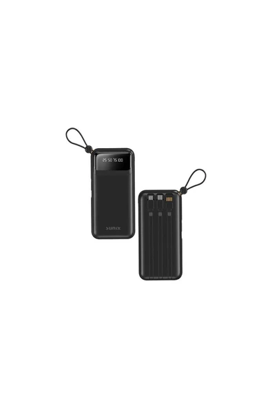 SUNİX 10.000 Mah Dijital Göstergeli Kendinden Kablolu Powerbank Siyah PB-120 ürün görseli 1