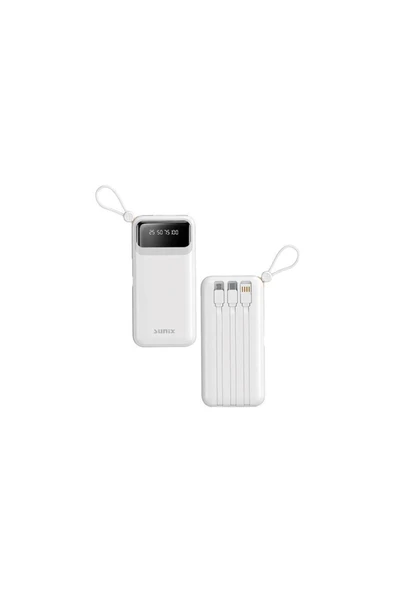 SUNİX 10.000 Mah Dijital Göstergeli Kendinden Kablolu Powerbank Beyaz PB-120 ürün görseli 1