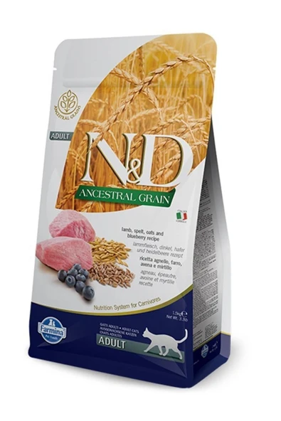 N&D Ancestral Grain Kuzu, Kılçıksız Buğday, Yulaf & Yaban Mersini Yetişkin Kedi Maması, 1,5 Kg ürün görseli 1