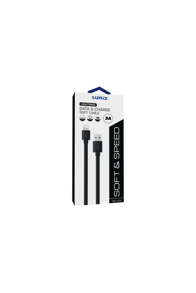 SUNİX 3a Soft Kablo Lightning Şarj Ve Data Kablosu Siyah Sc-03 - Resim 4