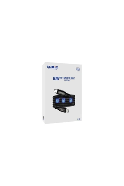 SUNİX 60W Mıknatıslı Usb-C Data ve Şarj Kablosu IP-25 - Resim 3