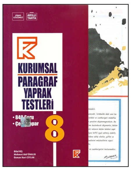 KURMAY 8 SINIF KURUMSAL PARAGRAF YAPRAK TEST ürün görseli 1