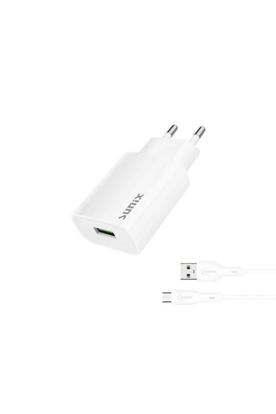 SUNİX 2.6a Usb-a Girişli Micro Şarj Aleti Seti Beyaz S-27 ürün görseli 1