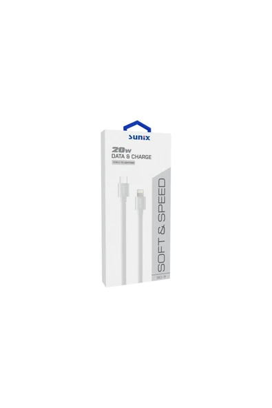 SUNİX 20w Soft Kablo Usb-c / Lightning Şarj Ve Data Kablosu Beyaz Sc-11 - Resim 2