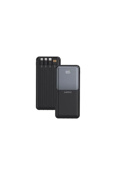 SUNİX 20000 Mah Dijital Göstergeli Dahili Çoklu Kablolu Taşınabilir Powerbank Siyah Pb-50 ürün görseli 1