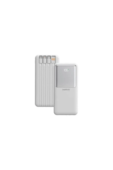 SUNİX 20000 Mah Dijital Göstergeli Dahili Çoklu Kablolu Taşınabilir Powerbank Beyaz Pb-50 ürün görseli 1
