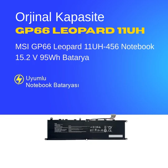 MSI GP66 Leopard 11UH-456 Notebook 15.2 V 95Wh Batarya – Orjinal Uyumlu, Yüksek Performanslı ürün görseli 1