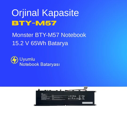 Monster BTY-M57 Notebook 15.2 V 65Wh Batarya – Orjinal Uyumlu, Yüksek Performanslı ürün görseli 1