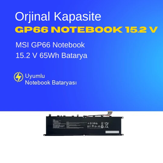 MSI GP66 Notebook 15.2 V 65Wh Batarya – Orjinal Uyumlu, Yüksek Performanslı ürün görseli 1