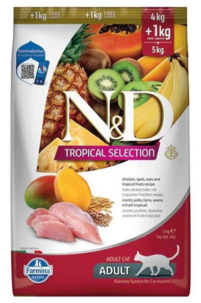 ND Tropical Selection Tavuklu Yetişkin Kedi Maması 4kg + 1k ürün görseli 1