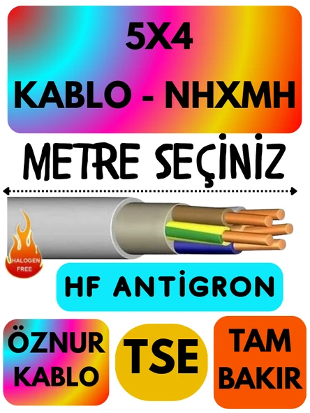 Öznur 5X4 NHXMH (ALEV İLETMEZ) Kablo Metre Seçenekli (Gri) ürün görseli 1