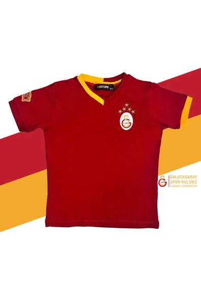 Galatasaray Orijinal Lisanslı 5 Yıldızlı Kırmızı Basic Çocuk T-shirt ürün görseli 1