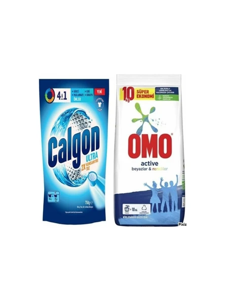 OMO 10 KG RENKLİ VE BEYAZLAR TOZ DETERJAN VE CALGON 750 MG TOZ KİREÇ ÇÖZ ürün görseli 1