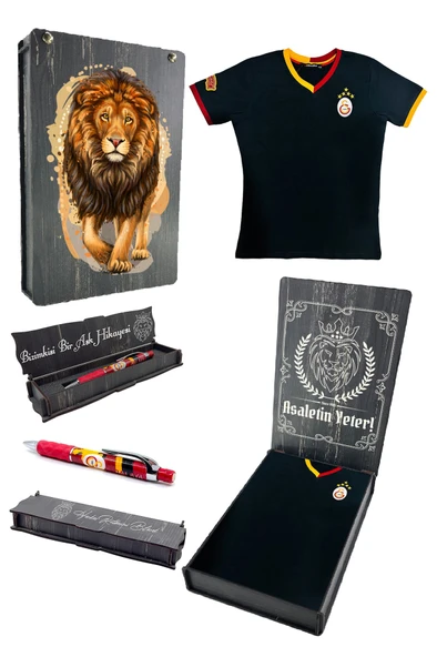 Galatasaray Orijinal 5 Yıldızlı Siyah Basic Çocuk T-shirt + Uçlu Kalem Set Hediyelik Ahşap Kutulu ürün görseli 1