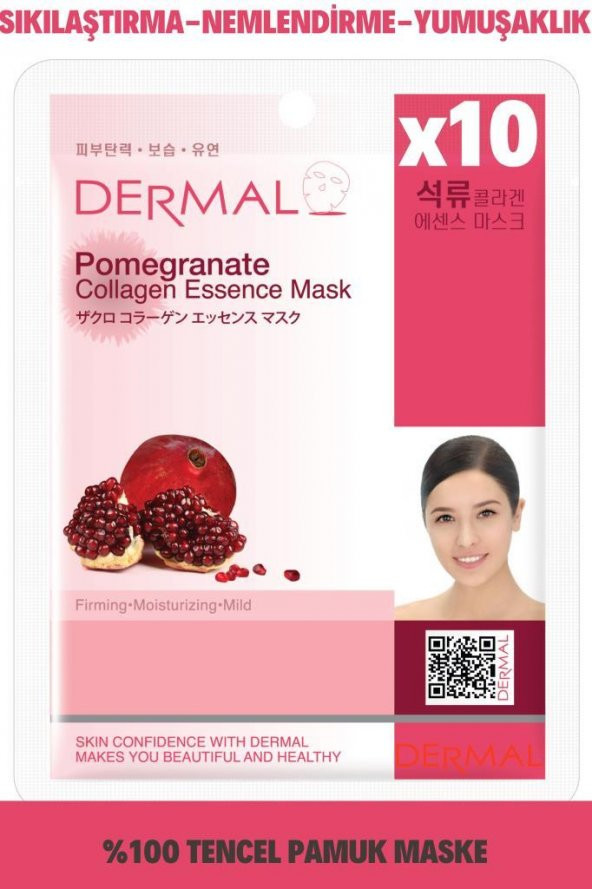 Dermal 10lu Nar Kolajen Özlü Tek Kullanımlık  Cilt Bakım Maskeleri ürün görseli 1