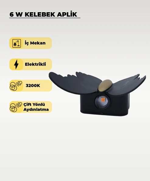 6W. Kelebek Aplik Çift Yönlü 3200K Sarı Işık ürün görseli 1