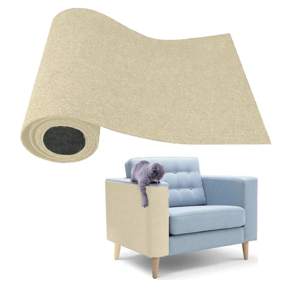 Beylini Kedi Tırmalama Halısı Yapışkanlı Her Yüzeye Uygulanabilir Kesilebilir Mobilya Koruyucu Mat Krem (40X50) ürün görseli 1