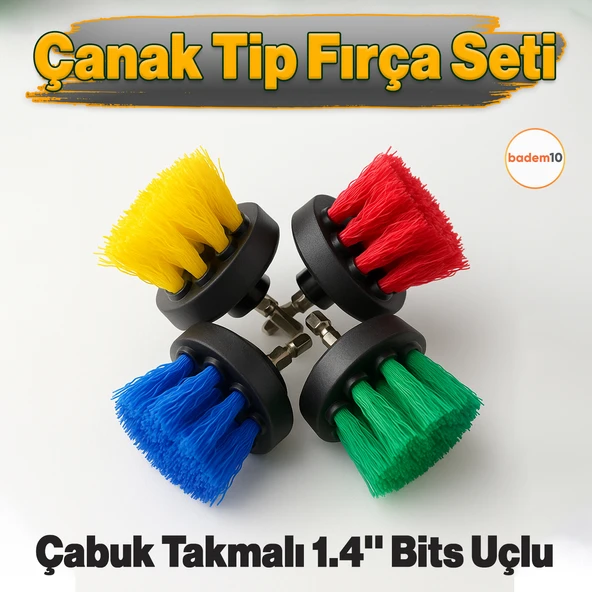 4'lü Çanak Tip Renkli Matkap Uyumlu Çok Amaçlı Temizlik Fırça Seti  Araç, Banyo, Derz, Jant, Fayans ürün görseli 1