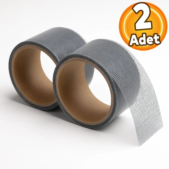 48 mm x 2 Metre (2 ADET) Yapışkanlı Sineklik Tülü Tamir Bandı Yırtık Kopmuş Delik Fiber Tül Yapıştırma Gri ürün görseli 1
